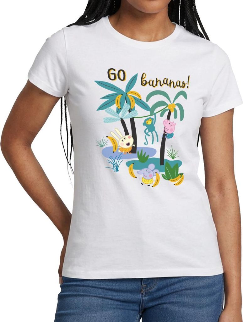 Spreadshirt Peppa Pig Design Go Bananas Frauen T-Shirt, L, Weiß