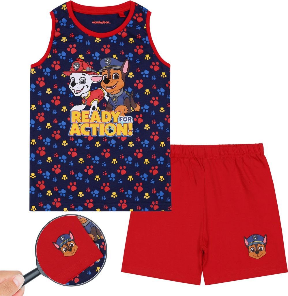 Paw Patrol Marshall Chase Trägerloser Pyjama für Jungen, marineblauer und roter Sommerpyjama 7 Jahre