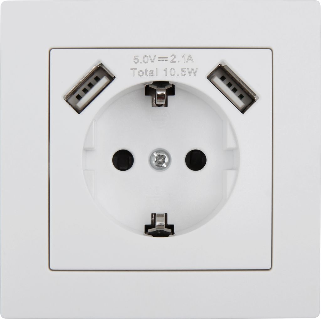 Schutzkontakt-Steckdose mit 2x USB McPower "Flair", 250V/16A, 5V/2,1A, UP, weiß