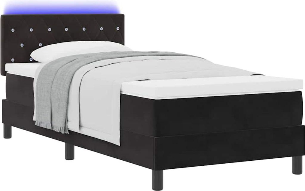 LED Boxspringbett mit Matratze mit LED Schwarz 90 x 190 cm Samt