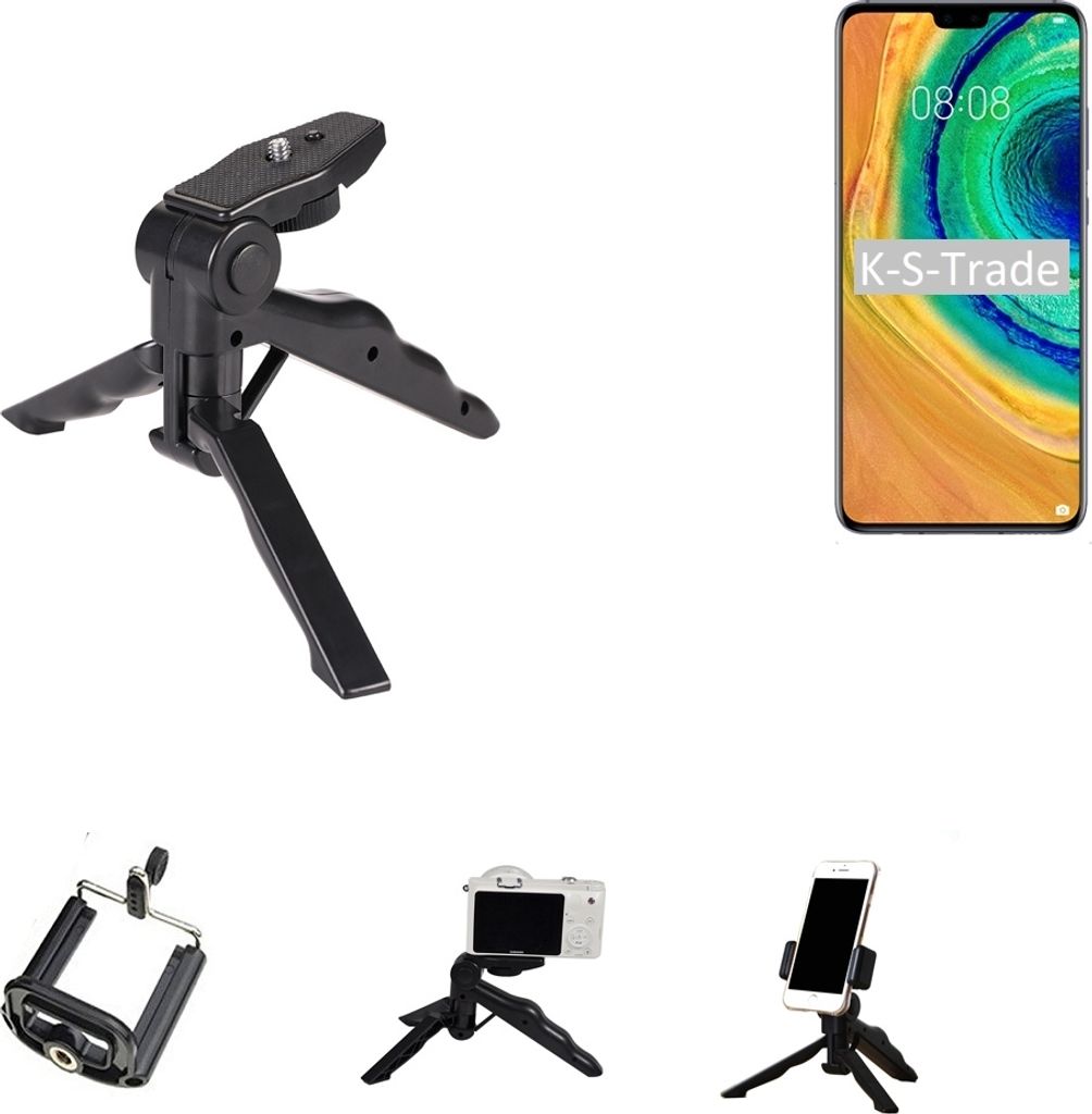 K-S-Trade Stativ Tisch-Ständer Dreibein Handy-Stativ Ständer kompatibel mit Samsung S10 Prism Black Mini-Stativ Smartphone Tripod Handy-Stativ aus