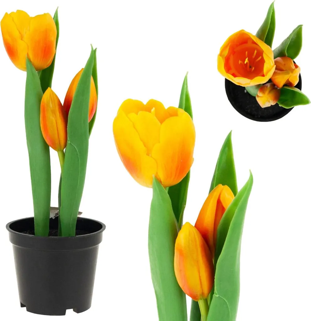 Tulipes Fleurs Gommées Orange Aspect Naturel Pot de Fleurs de Luxe 50cm