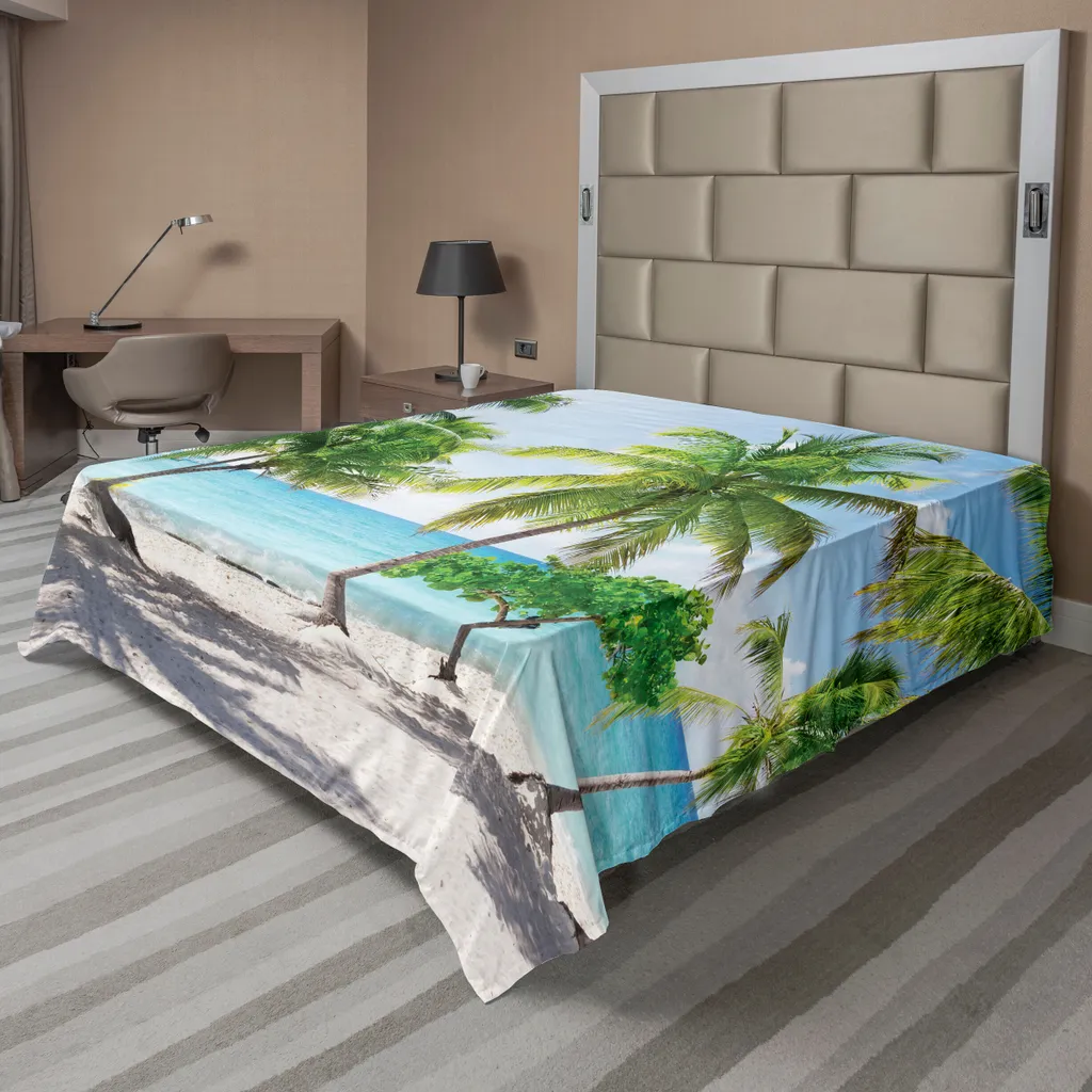Drap plat doux et confortable vert aqua panorama côtier 260 cm x 228 cm