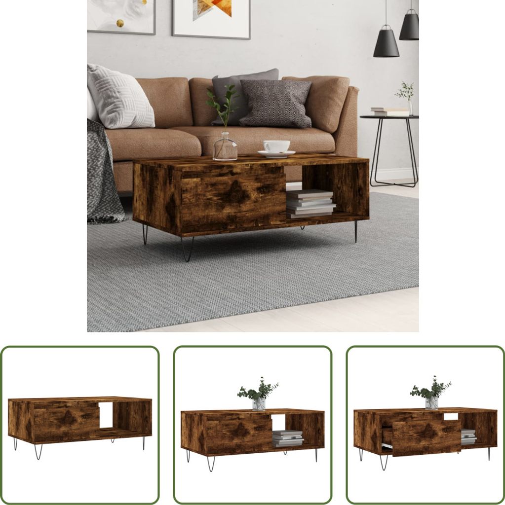 The Living Store Couchtisch Räuchereiche 90x50x36,5 cm Holzwerkstoff