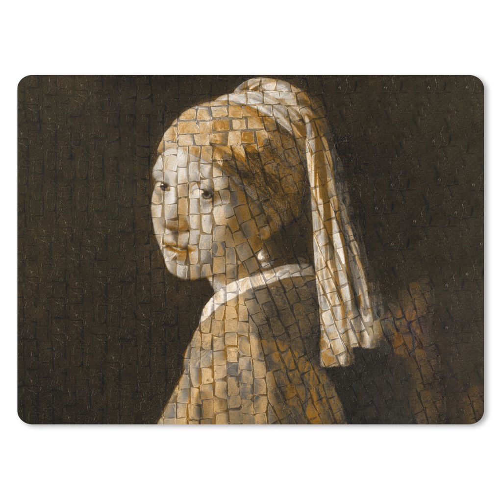 MuchoWow Mauspad Mousepad Mädchen mit Perlenohrring - Gemälde - Mosaik 40x30 cm - Mousepads - Maus Mat - Pad - Mausunterlage - Anti Rutsch