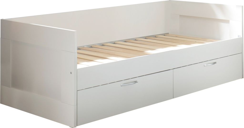 Funktionsbett >Lepini< Liegefläche 90/180x200cm, Schübe, Weiß Nachbildung - 204x67x97cm (BxHxT)