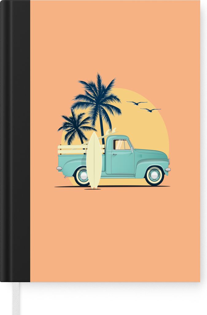 MuchoWow Notizbuch Tagebuch Haushaltsbuch Notebook A5 Auto - Palme - Surfbrett - Sommer - Notizblock - Notizheft - Notebook - Schreibblock - Papier