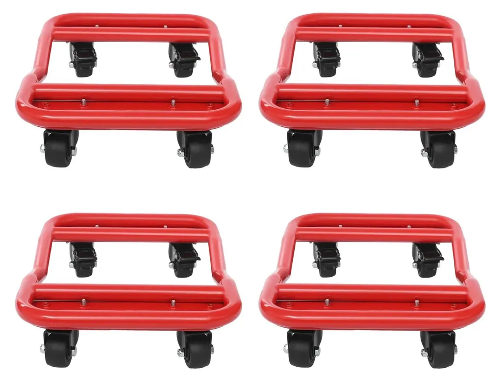 Lot de 4 Chariots à Roulettes en Acier Rouge avec Freins 2721 kg