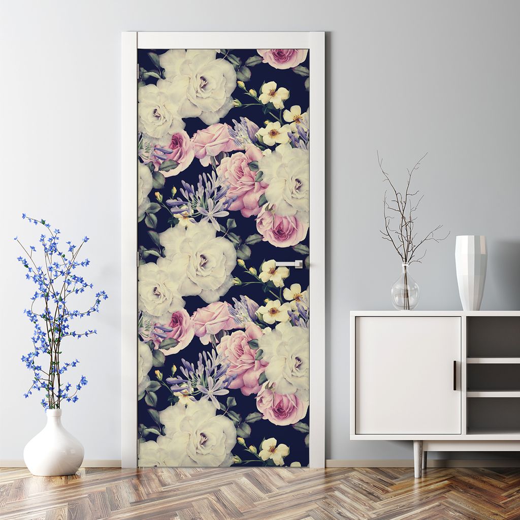 Dekorative Türposter selbstklebend Klebefolie Wandaufkleber Türaufkleber Bunte Blumen Kunst 70 x 200 cm