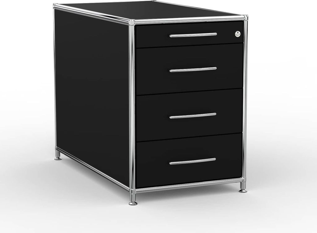 VERSEE Standcontainer 80 cm mit 4 Schubladen – Holz Schwarz – Aktenschrank auf Rollen