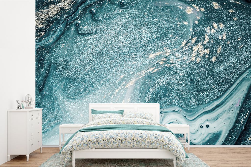 MuchoWow Fototapete für Wohnzimmer oder Schlafzimmer Wandtapete Vinyl Motivtapete Edelsteine - Blau - Natur - Marmor - Abstrakt - 330x220 cm - F...