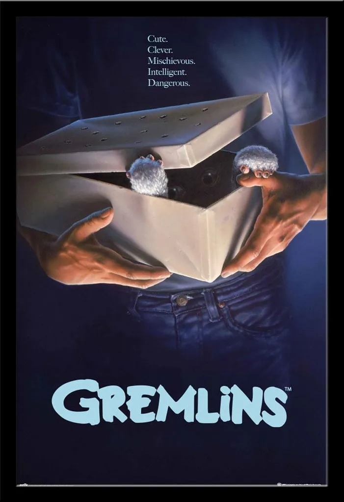 Affiche de cinéma Gremlins sous cadre noir Shinsuke® en bois et acrylique