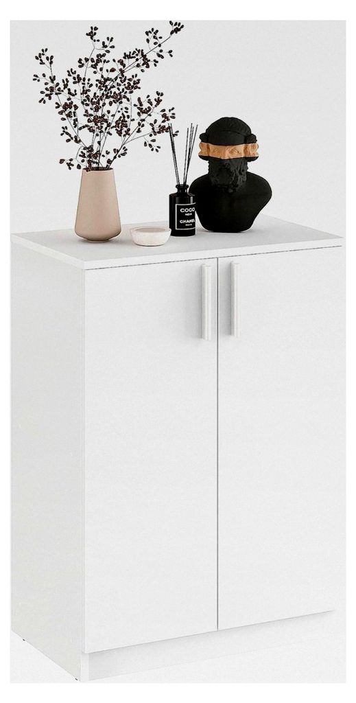 Weißer Schrank mit 2 Türen - Kleiner Schrank für Flur und Wohnzimmer | Schmaler Sideboard CABI 60 x 84 x 37 cm (BxHxT)