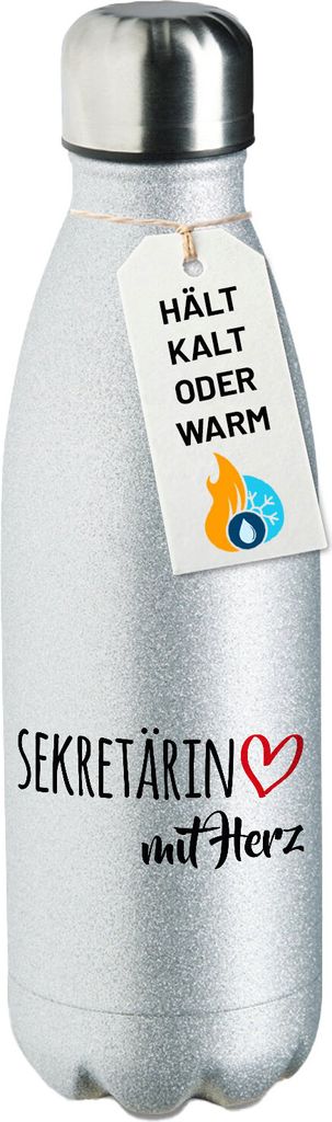 Huuraa Trinkflasche Sekretärin mit Herz 500ml Silver Edelstahl Wasserflasche Trinkflasche Geschenkidee