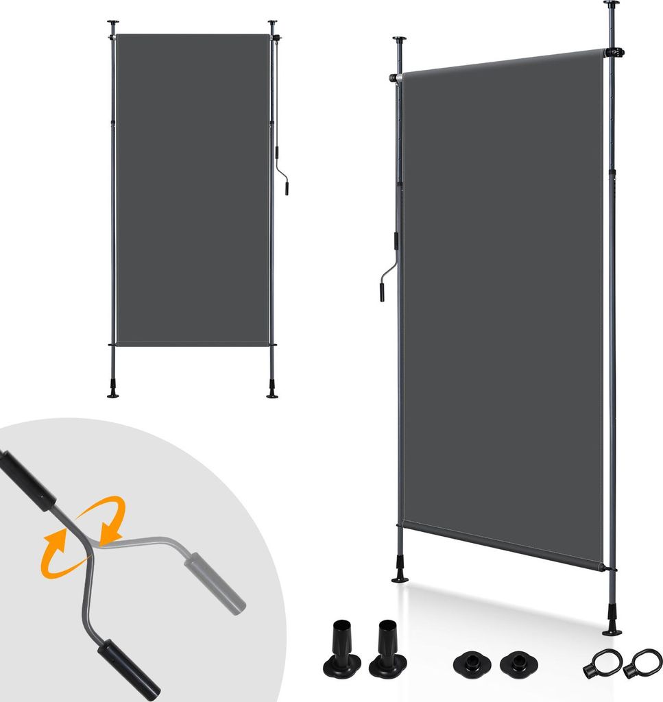 Izrielar Senkrechtmarkise Außenrollo 120 x 270 cm Balkonrollo mit Handkurbel Sichtschutz Vertikalmarkise ohne Bohren Sonnenschutz Windschutz Marki...