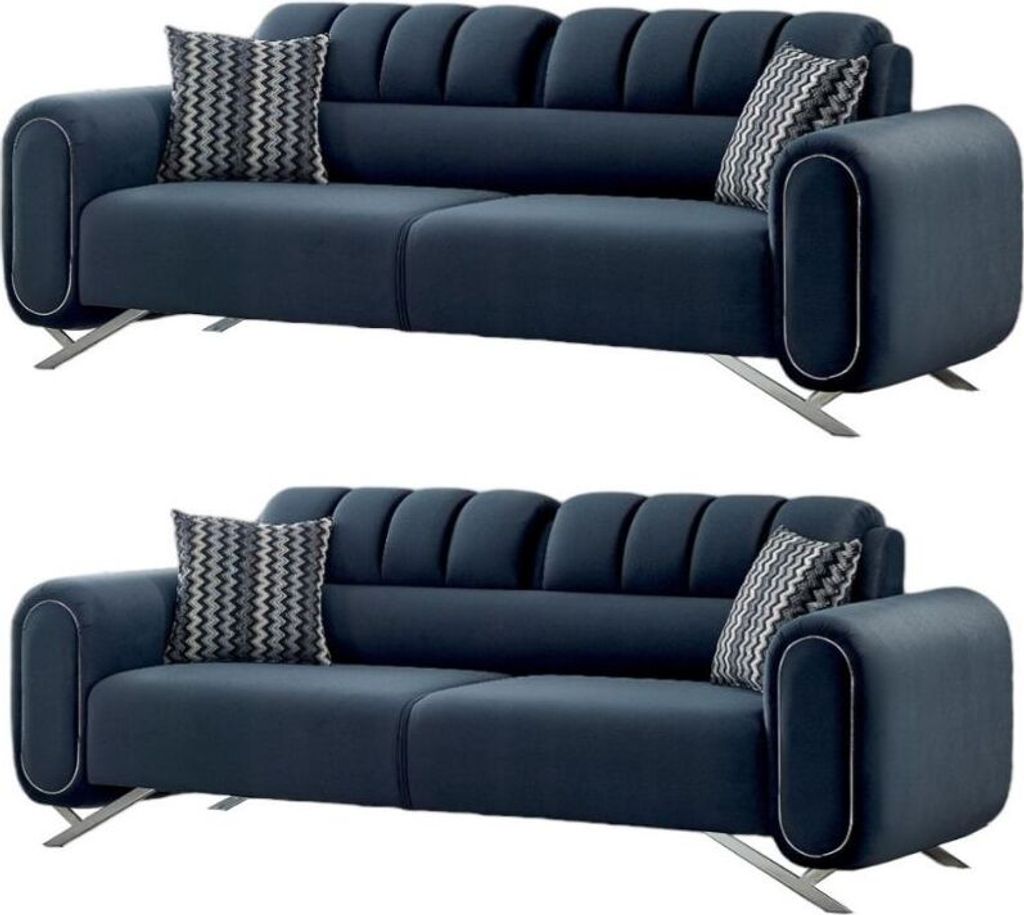 Villa Möbel Sofa Set Mulino Anthrazit Stellvariante:2+2 Relax- und Bettfunktion, pflegeleichter Mikrofaser Samtstoff