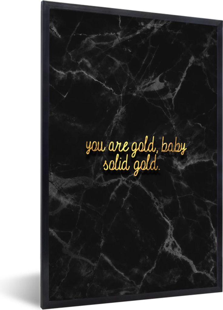 MuchoWow Gerahmtes Poster Zitate - Sprichwörter - Gold - Marmor 20x30 cm - Poster mit Schwarzem Bilderrahmen Wandposter Rahmen Foto Bilder - Dru...