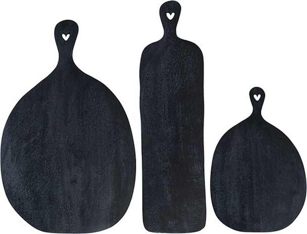 3er Set Serviertabletts HEARTS schwarz L. 52cm Mango Holz Produktbild 