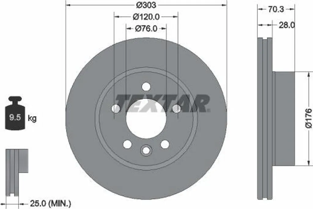 Disque de frein TEXTAR 92288403 qualité OE 2N0615301A sécurité garantie