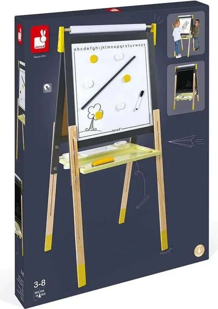 Tableau Double Face Réglable Janod - Ardoise et Magnétique Gris Jaune - 11
