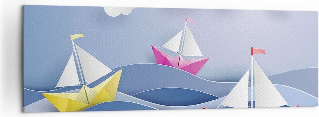 Bild auf Leinwand - Leinwandbild - Origami boot meer himmel - 160x50cm - Wand Bild - Wanddeko - Leinwanddruck - Bilder - Kunstdruck - Wanddekoratio...