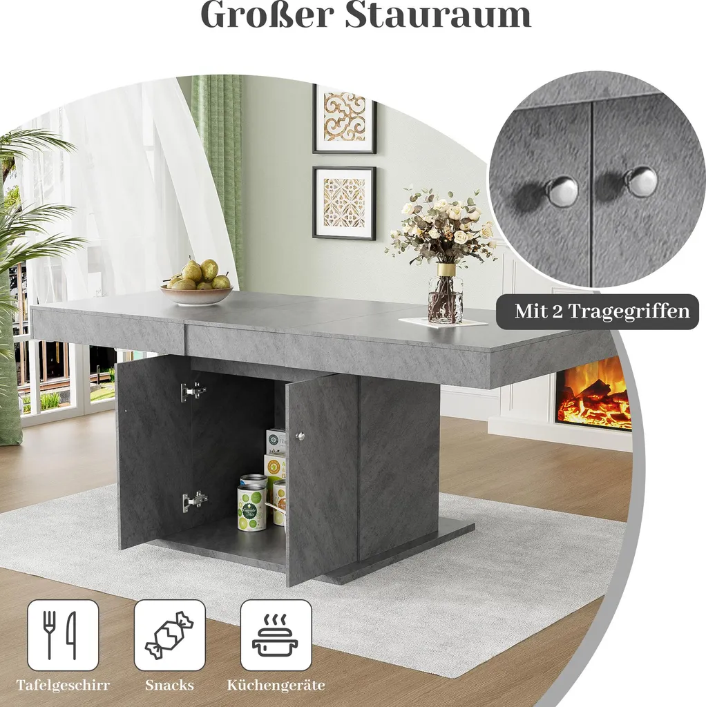 Table à Manger Gain de Place Grise Extensible avec Stockage Malin