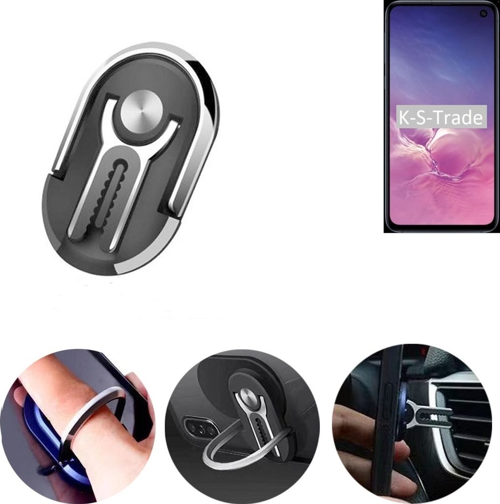 K-S-Trade 3in1 Smartphone-Ring Handy-Ring kompatibel mit Samsung Galaxy S10e (DUOS) Fingerhalterung Handyring Tischständer Lüftungsgitter-Halterung