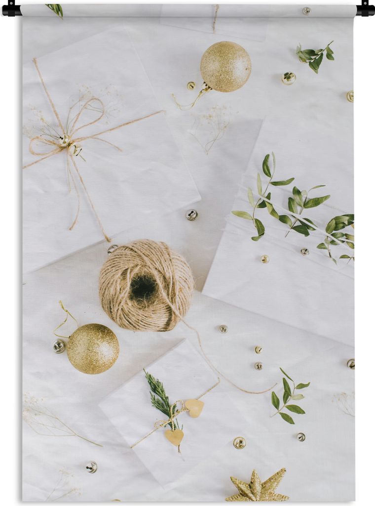 MuchoWow Wandteppich Wandbehang Winter - Weihnachten - Geschenk - Weiß 90x135 cm Tapisserie Dekoration Wandtuch - Baumwolle - Wandskulptur