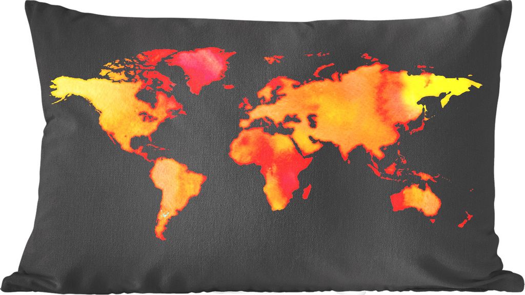 MuchoWow Zierkissen Sofakissen Wohnzimmer Dekokissen 50x30 cm Weltkarte - Aquarelle - Wohnzimmerdekoration - Polster mit Photo