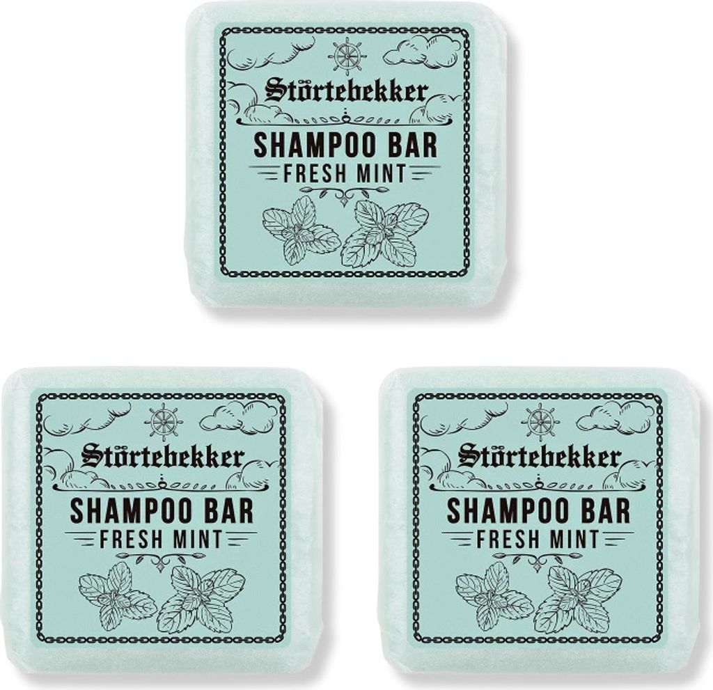 Störtebekker Festes Shampoo Fresh Mint 3er Set - Handgefertigtes, veganes Shampoo für Herren & Damen - Wohlduftende Duschpflege für Haut und Haar