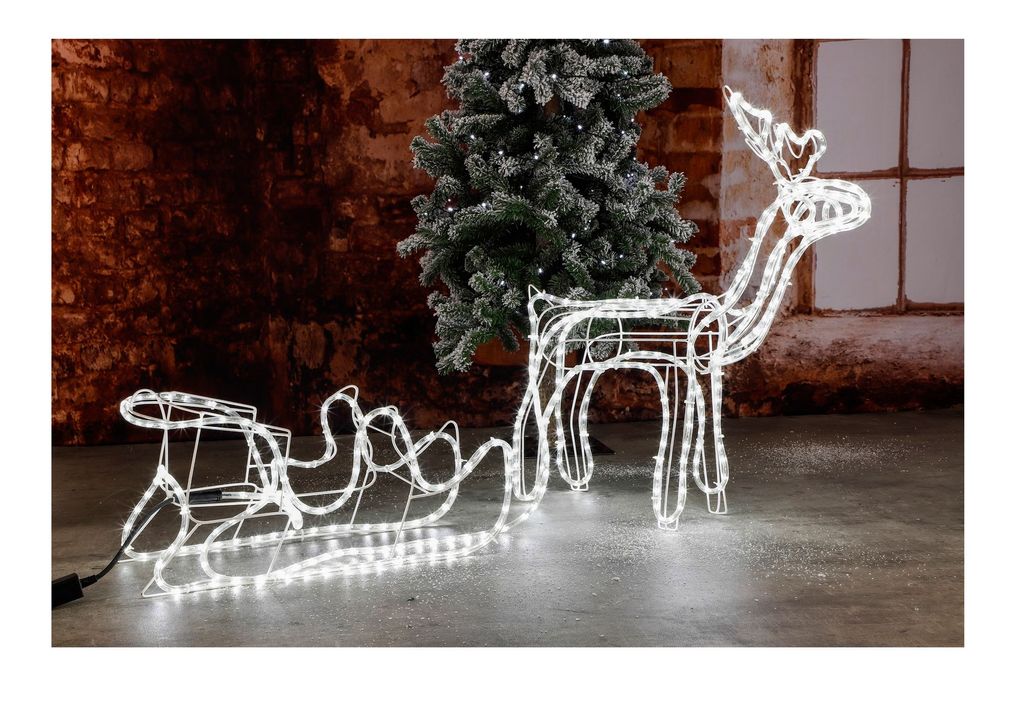 Weihnachtsdeko LED Rentier mit Schlitten 192 LED warmweiß Innen und Außen 