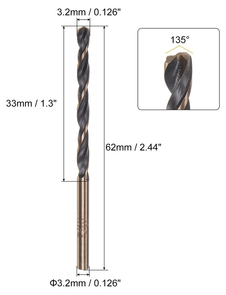 12 Stš¹ck HSS Spiralbohrer Set 3.2 mm, Schwarze Nitrid- und Gold-Titanbeschichtung, Runder Griff, Metall-bohrer fš¹r Edelstahl, Aluminium, H?lz...