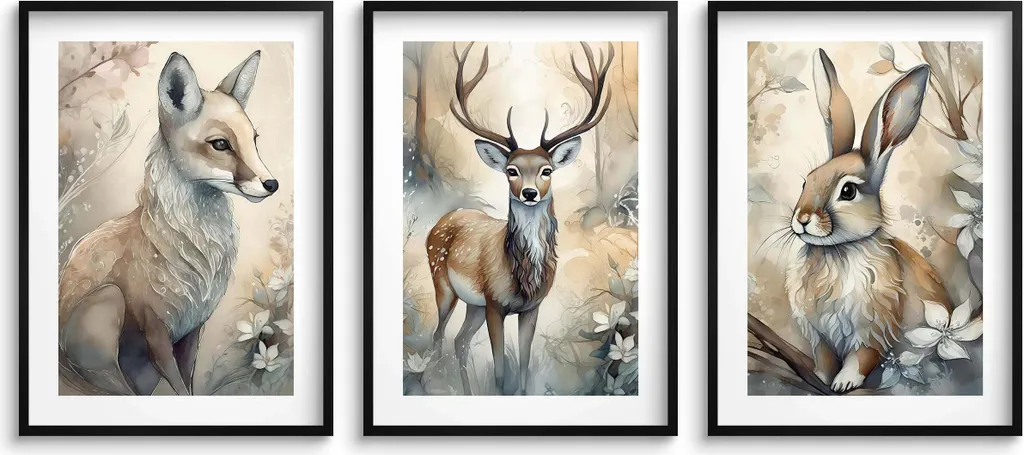 Poster Scandinavi Animali Bosco 30x40 - Set 3 Stampe Minimal Camera