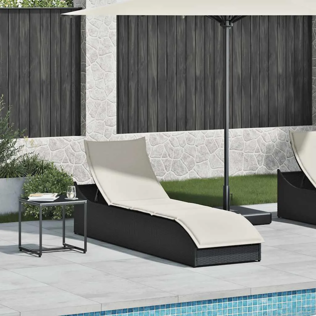 vidaXL Chaise longue pliante en poly-rotin noir avec rangement pratique