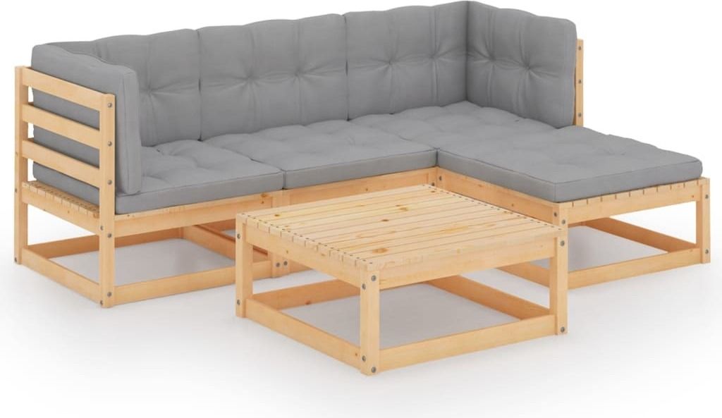 5-tlg. Garten-Lounge-Set mit Kissen Kiefer Massivholz