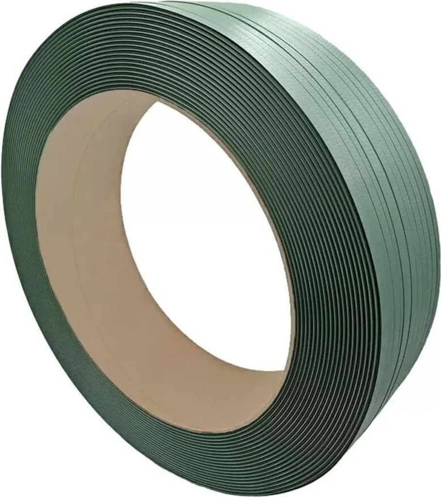 Bande de cerclage plastique PET gaufré vert 15,5 mm pour charges lourdes
