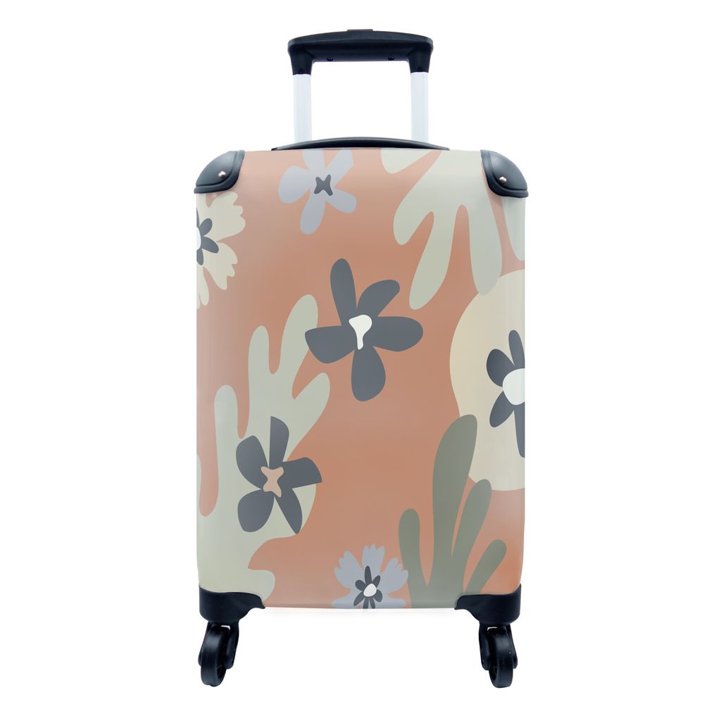 MuchoWow Koffer Handgepäck Trolley Rollkoffer Kleine Reisekoffer mit 4 Rollen - Pastell - Hintergrund - Blumen - Braun - Cabin Size < 55x40x23 c...