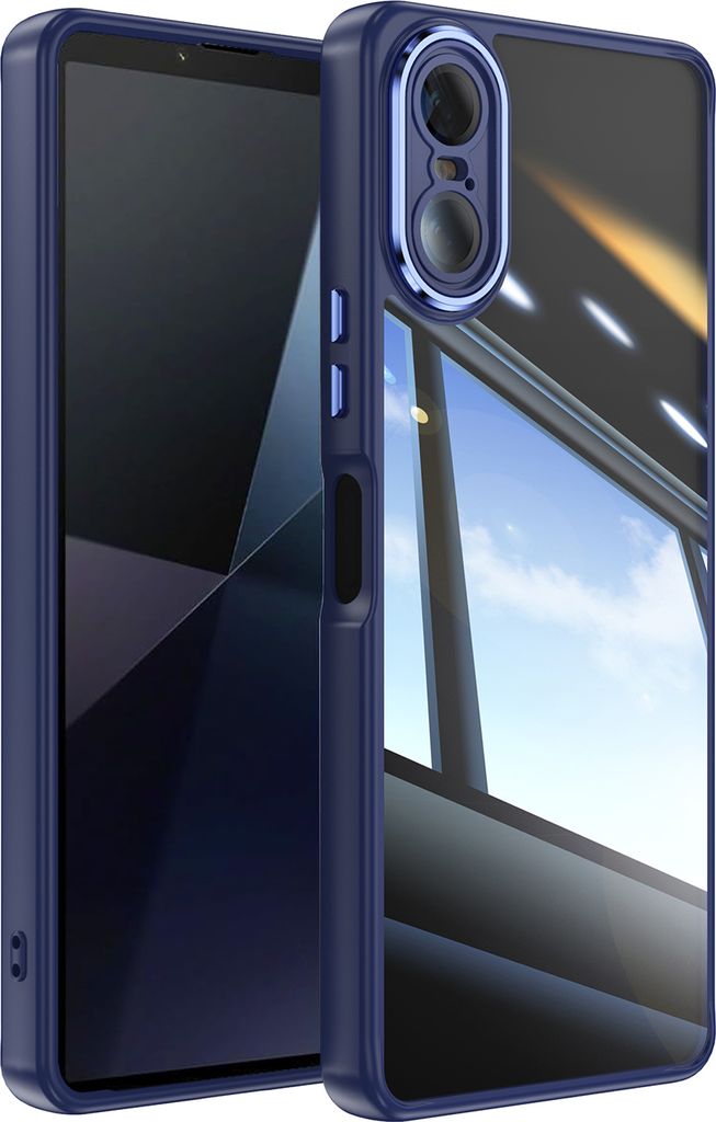 Handyhülle für Sony Xperia 10 VI Hybrid Transparent TPU PC Militärschutz mit Kameraabdeckung Blau