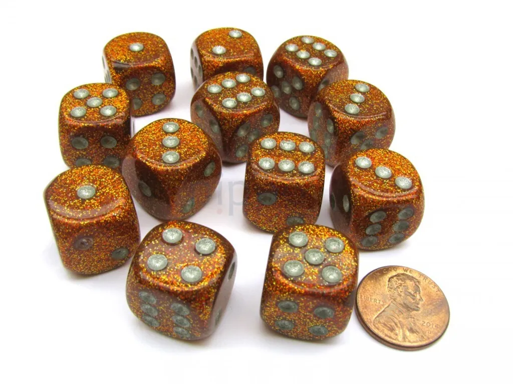 Dés de jeu 16mm Chessex Glitter Or Argent avec boîte de transport