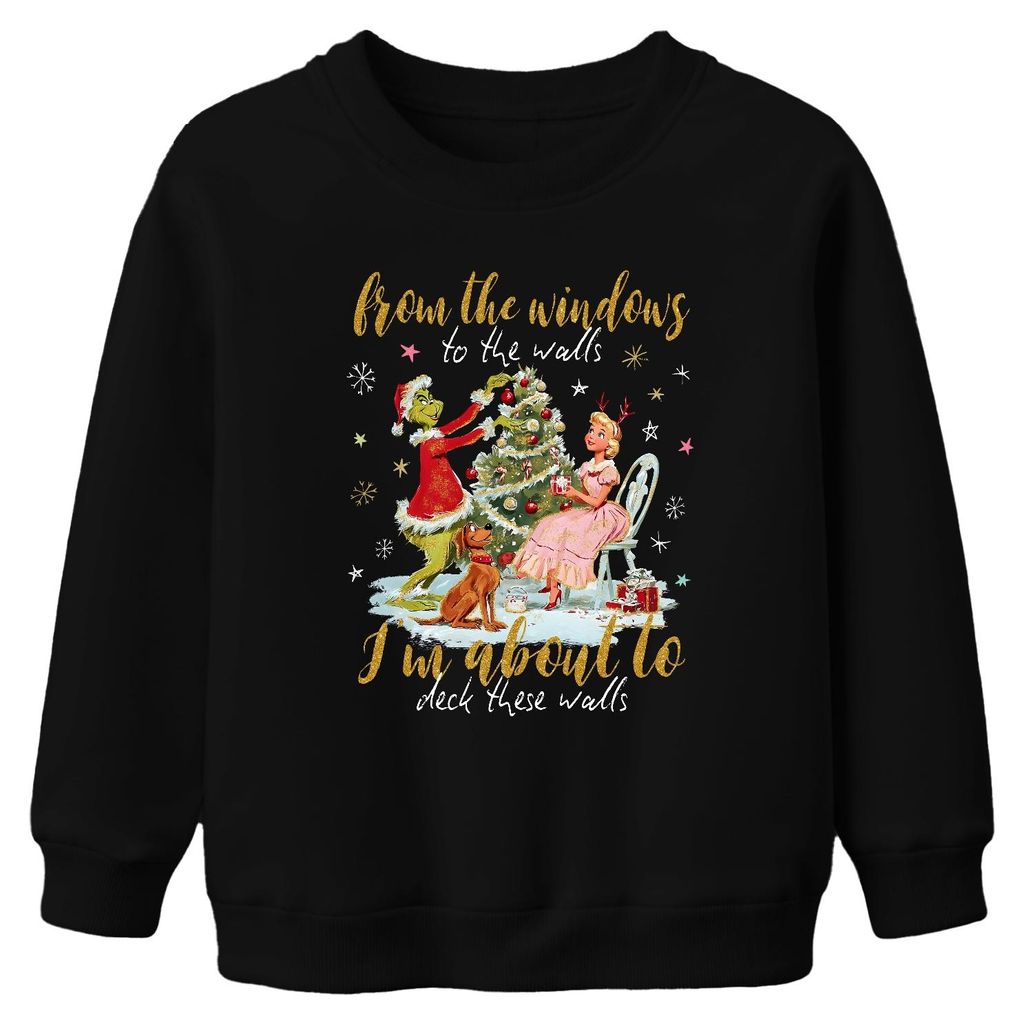 From the windows to the walls Grinch Christmas funny retro gift Uni Kinder Sweatshirt Pullover, Schwarz, 104