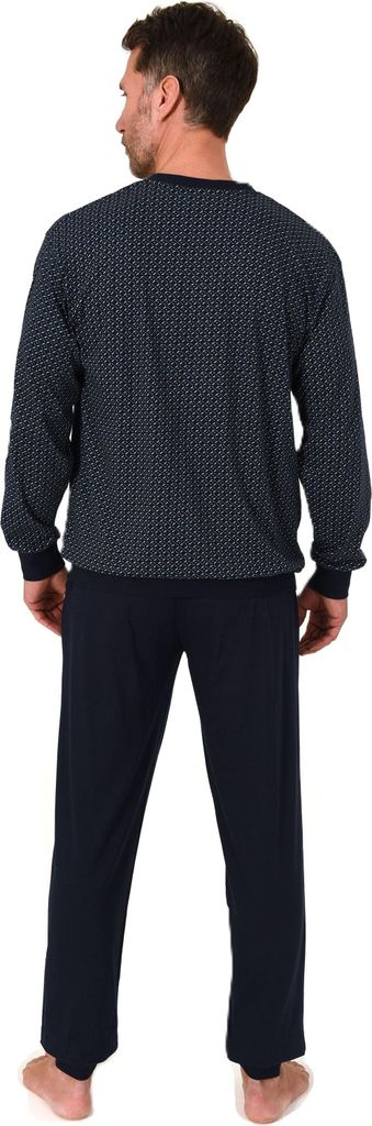 Normann Herren Langarm Schlafanzug mit Bündchen - Minimalprint-Optik - auch in Übergröße ; marine1 ,