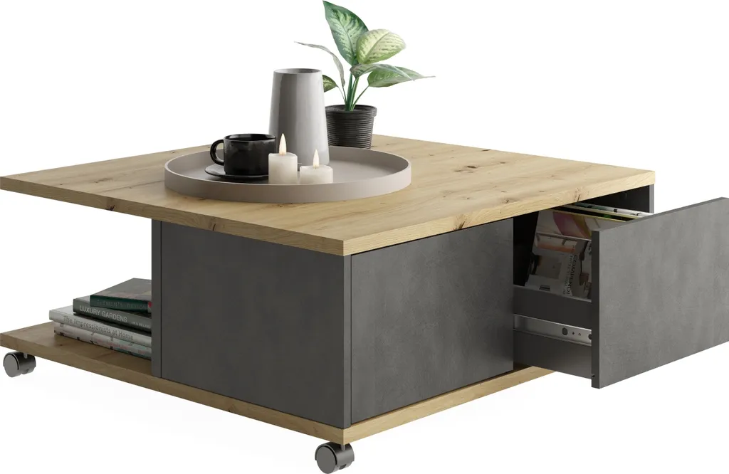 Table basse pour salon moderne - Finition bois et anthracite 70cm