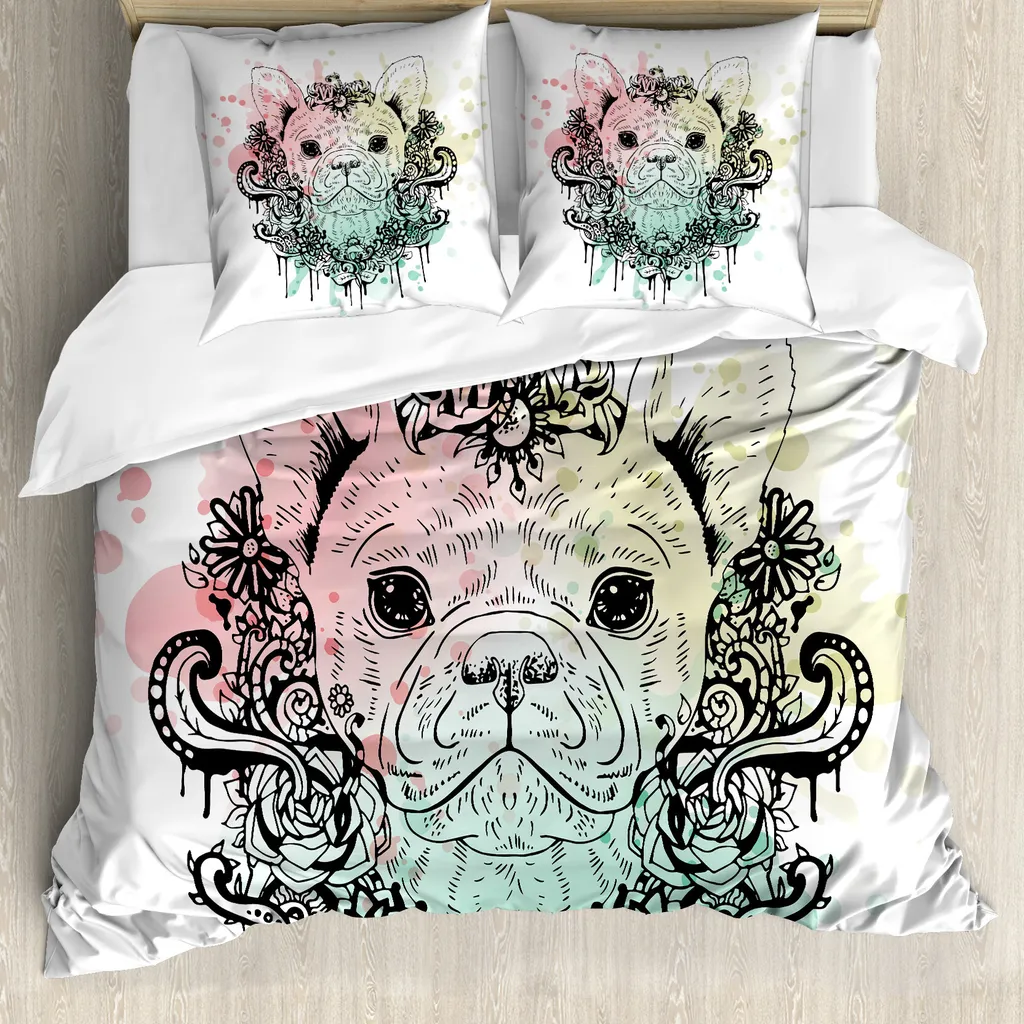 Copripiumino Bulldog Francese ABAKUHAUS Antiacaro 155x220 Verde Rosa