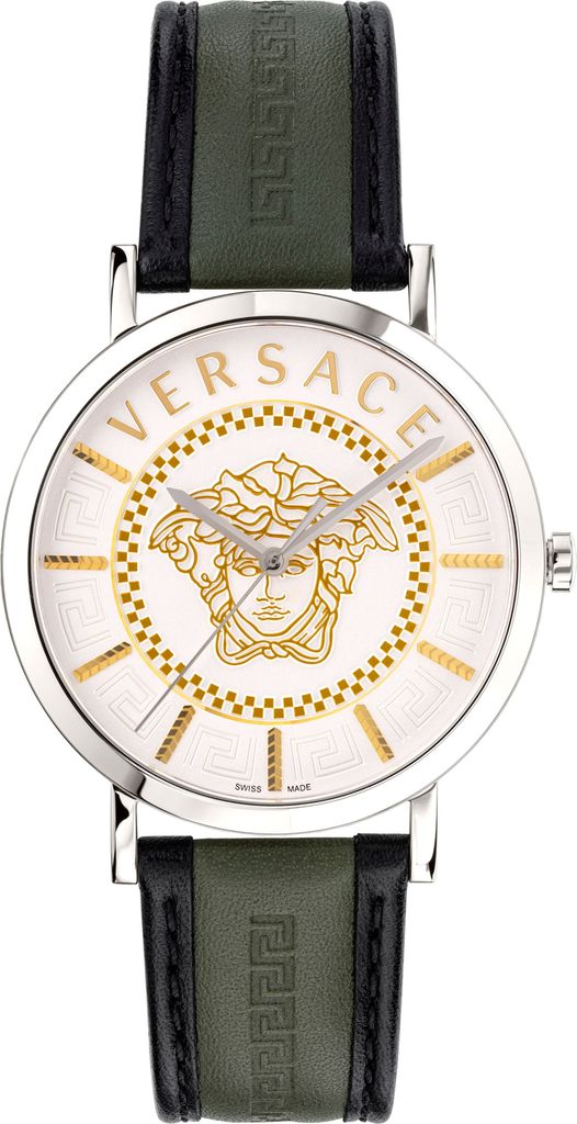 Versace VEJ400121 V-Essential weiss silber grün schwarz Leder Herren Uhr NEU
