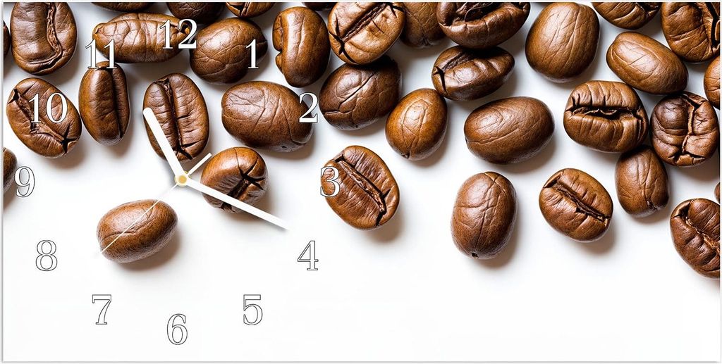 Wanduhr aus Glas mit Motiv Kaffeebohnen- 60 x 30 cm - inkl. Aufhängesystem