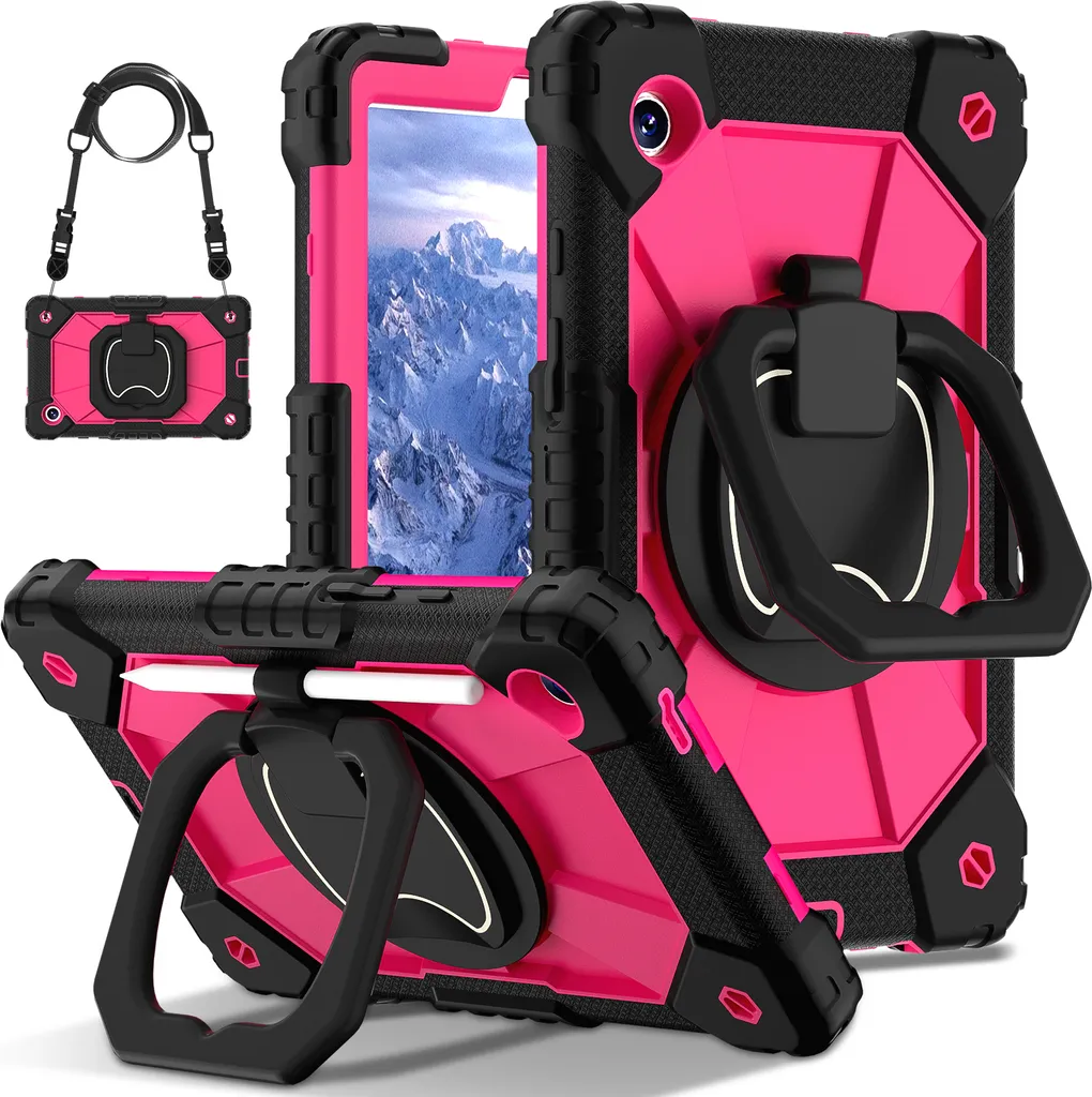 Custodia per Samsung Galaxy Tab A9 2023 8,7" SM-X110/X115/X117, resistente custodia protettiva portatile con supporto, cinghia a mano e tracolla nero Rosa
