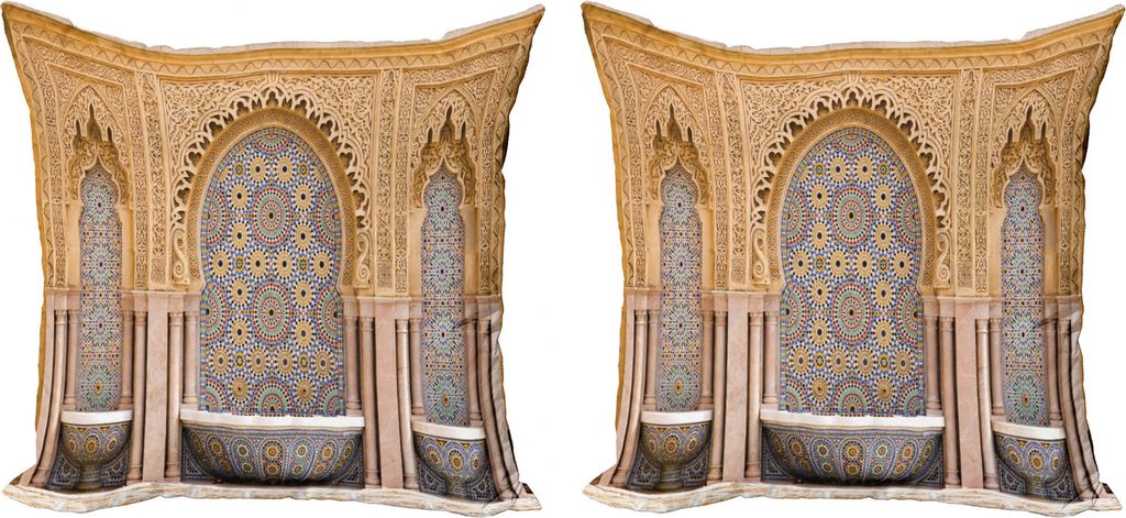 ABAKUHAUS marokkanisch Kissenbezug Set (2Stück), Rabat Hassan-Turm, doppelseitiges Digitaldruckdekor mit Reißverschluss, 50 cm, Aprikose Pale Brown