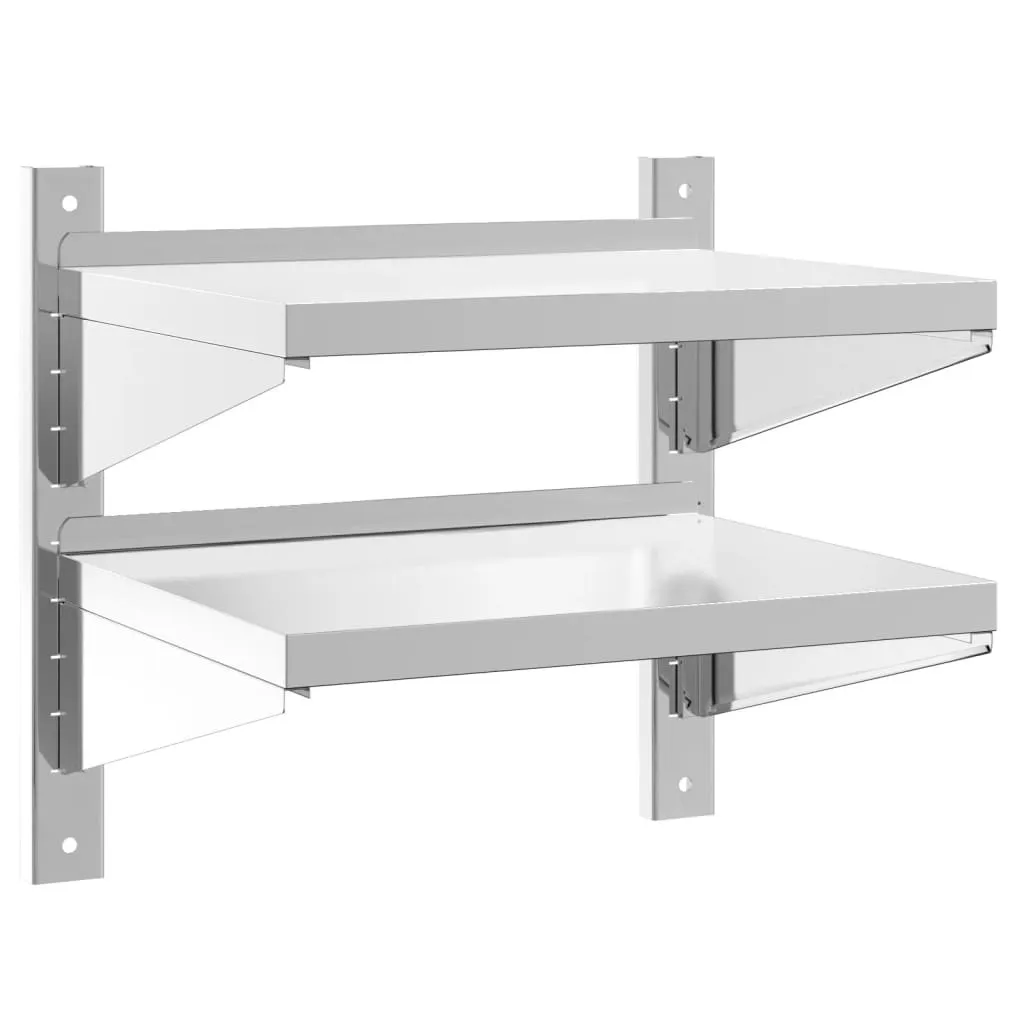 Mensola a muro con 2 ripiani 50x40x48 cm in acciaio inox argento