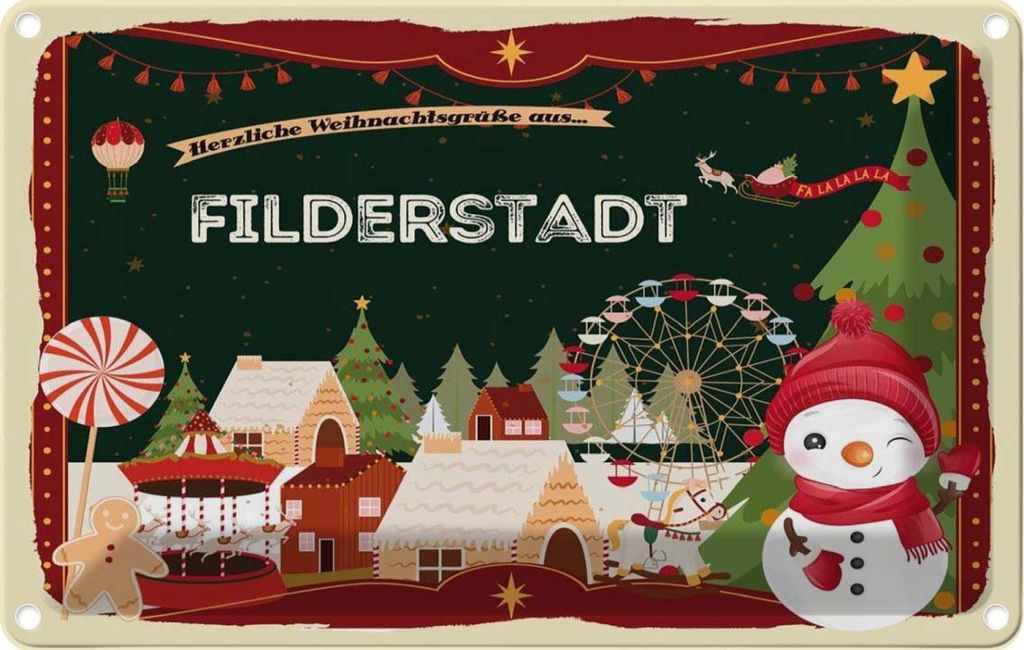 vianmo Blechschild 12x18 cm Weihnachten FILDERSTADT