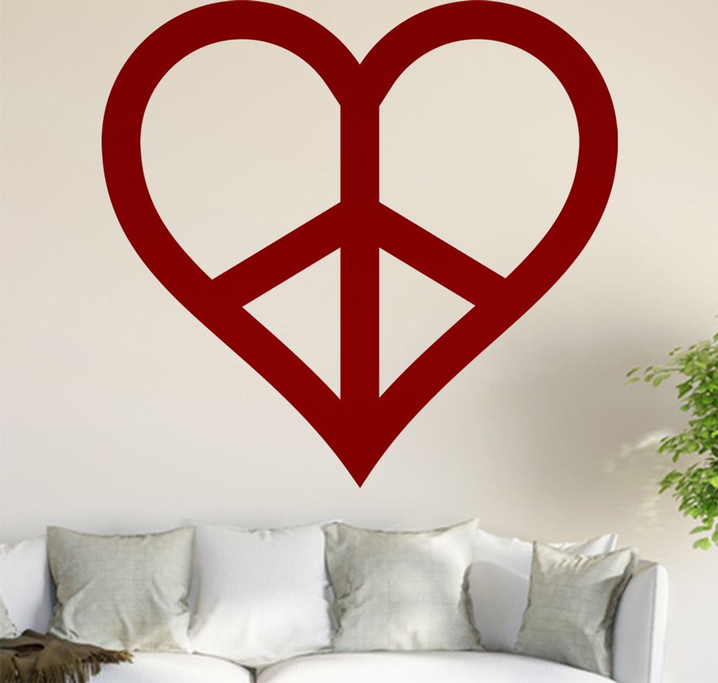 Peace - Herz Wandtattoo in 6 Größen - Wandaufkleber Wall Sticker - Dekoration, Küche, Wohnzimmer, Schlafzimmer, Badezimmer